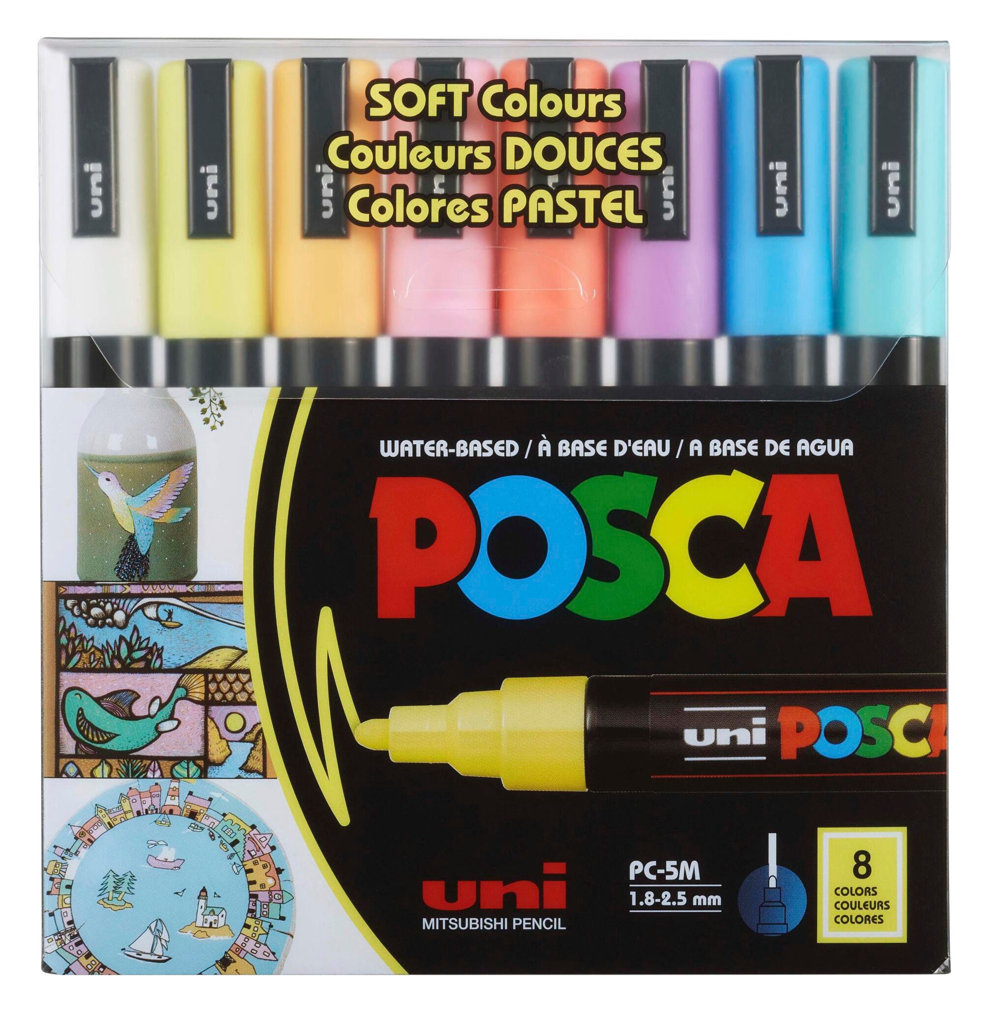 Uni Posca Paint Markers, Medium Tip, Assorted Soft Colors, Set of 8 2150069